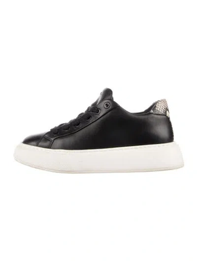 Pre-owned Vince Leather Animal Print Sneakers In Black