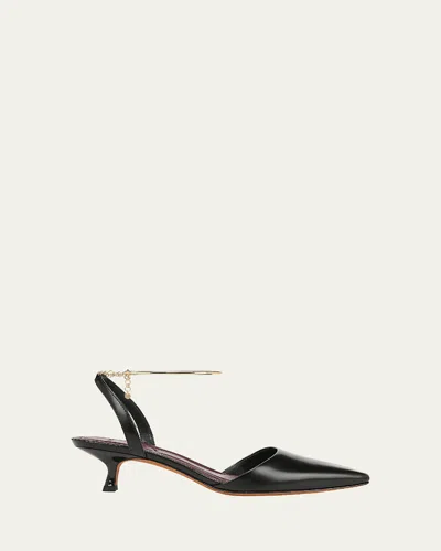 Vince Leather Ankle-chain Slingback Pumps In Black