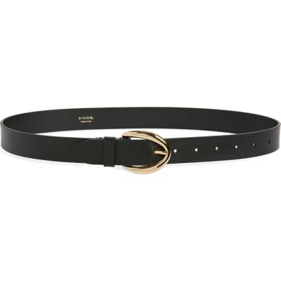 Vince Leather Belt In Black / Polished Gold