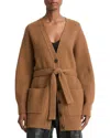 Vince Leather Belt Ribbed Cardigan Sweater