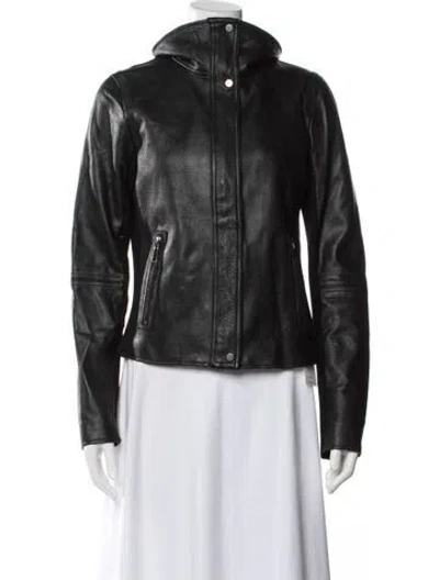 Pre-owned Vince Leather Biker Jacket In Black