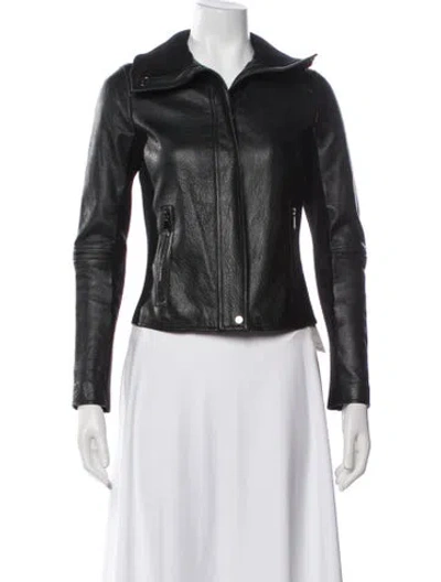 Pre-owned Vince Leather Biker Jacket In Black