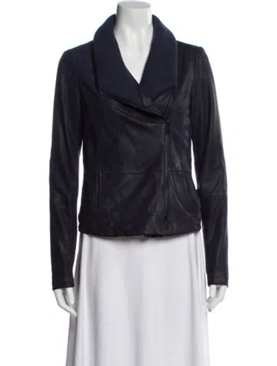 Pre-owned Vince Leather Biker Jacket In Blue