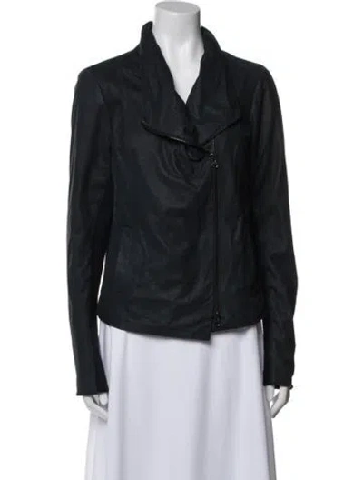 Pre-owned Vince Leather Biker Jacket In Blue