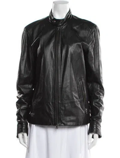 Pre-owned Vince Leather Biker Jacket In Blue