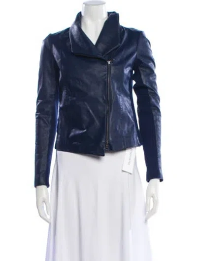 Pre-owned Vince Leather Biker Jacket In Blue