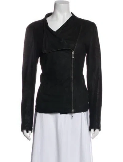 Pre-owned Vince Leather Biker Jacket In Blue