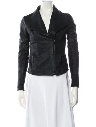 Pre-owned Vince Leather Biker Jacket In Blue