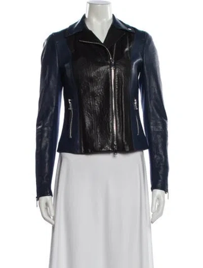 Pre-owned Vince Leather Biker Jacket In Blue