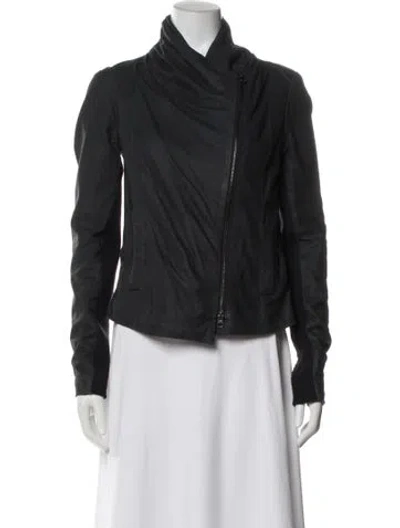 Pre-owned Vince Leather Biker Jacket In Blue