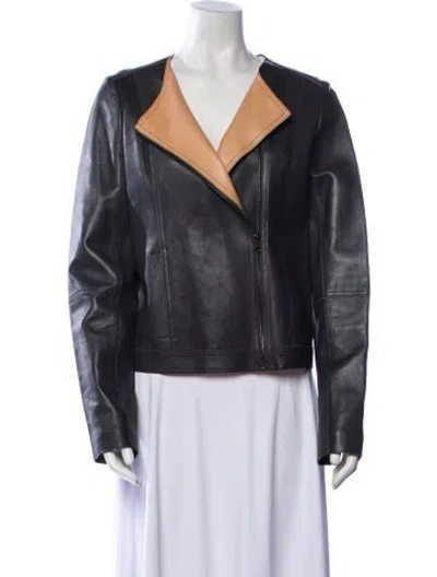 Pre-owned Vince Leather Biker Jacket In Blue