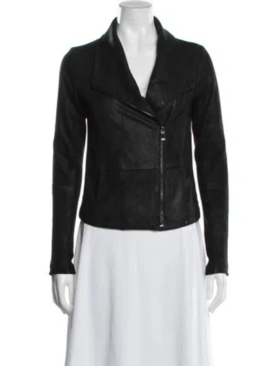 Pre-owned Vince Leather Biker Jacket In Blue