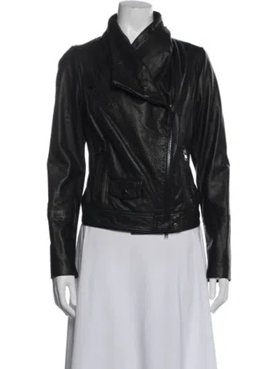 Pre-owned Vince Leather Biker Jacket In Blue