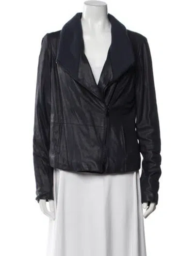 Pre-owned Vince Leather Biker Jacket In Blue