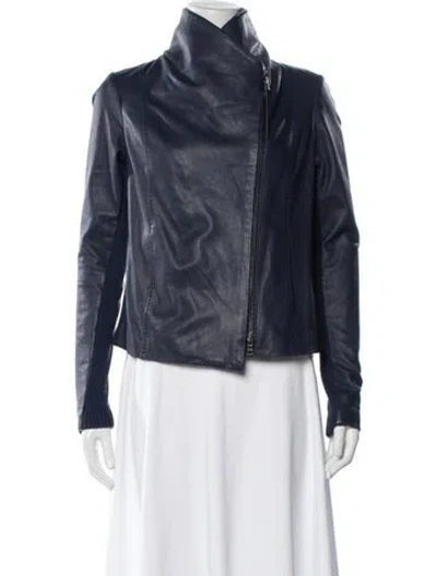 Pre-owned Vince Leather Biker Jacket In Blue