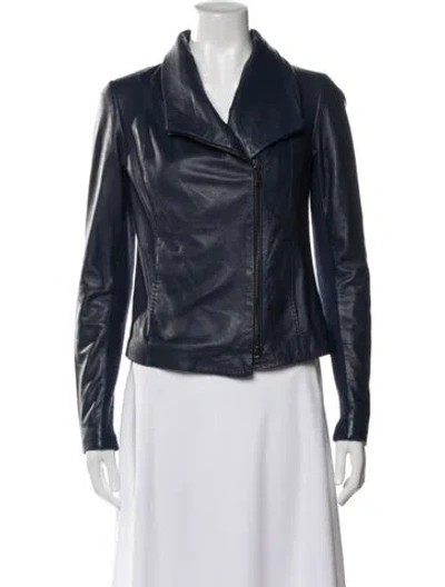 Pre-owned Vince Leather Biker Jacket In Blue