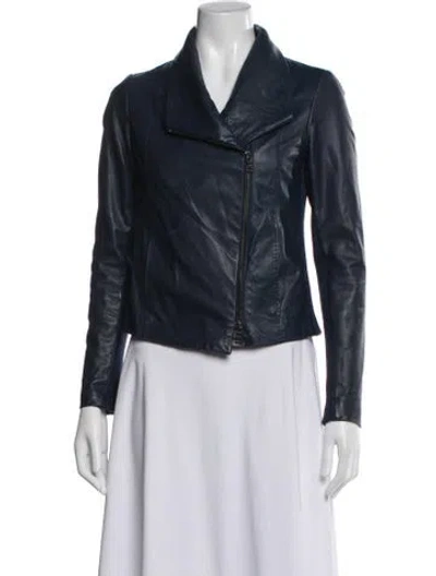 Pre-owned Vince Leather Biker Jacket In Blue