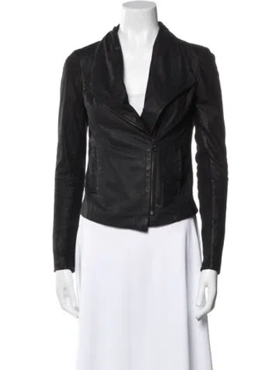 Pre-owned Vince Leather Biker Jacket In Blue