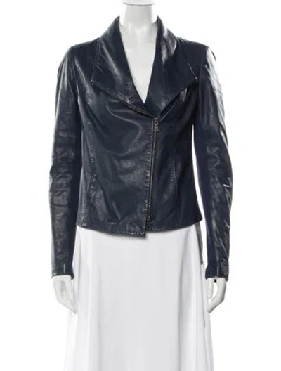 Pre-owned Vince Leather Biker Jacket In Blue