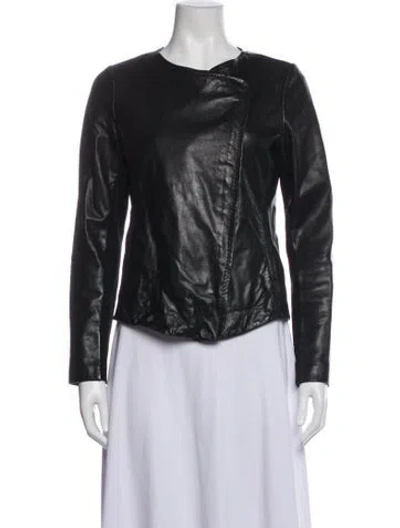 Pre-owned Vince Leather Biker Jacket In Blue