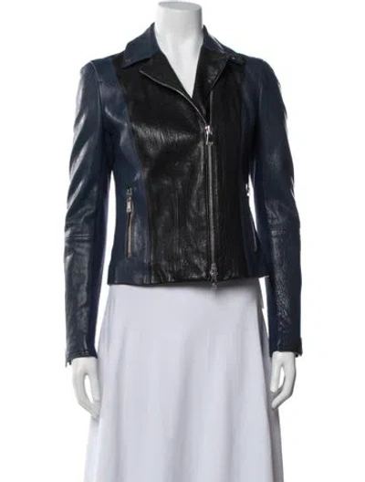 Pre-owned Vince Leather Biker Jacket In Blue