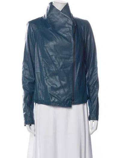 Pre-owned Vince Leather Biker Jacket In Blue