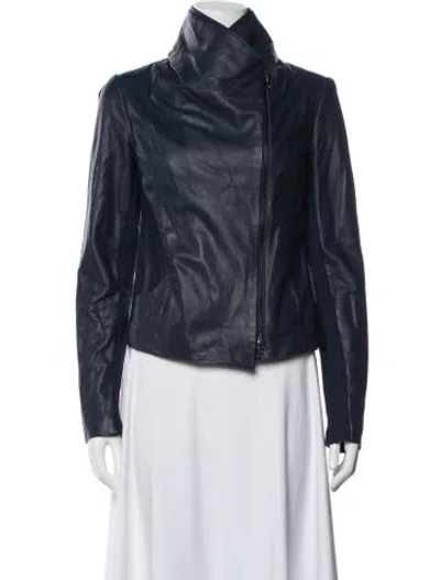 Pre-owned Vince Leather Biker Jacket In Blue