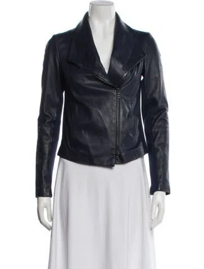 Pre-owned Vince Leather Biker Jacket In Blue