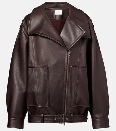 Vince Leather Biker Jacket In Brown