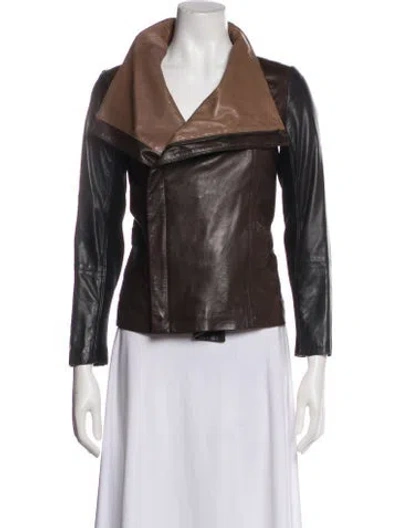 Pre-owned Vince Leather Biker Jacket In Brown