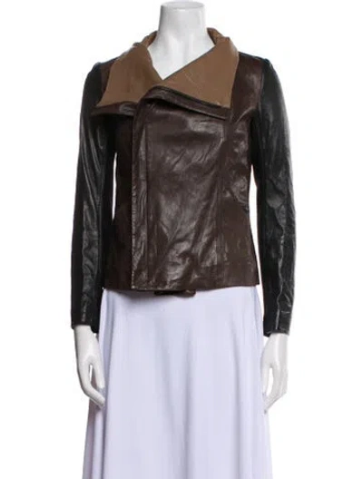 Pre-owned Vince Leather Biker Jacket In Brown