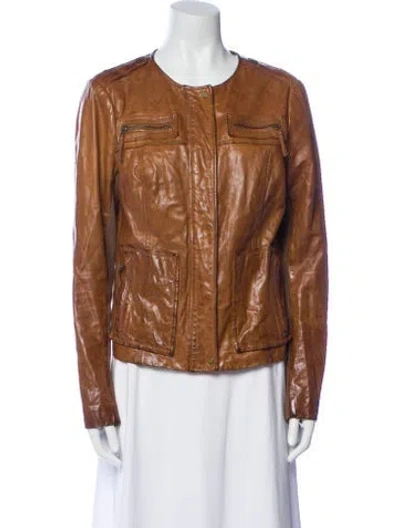 Pre-owned Vince Leather Biker Jacket In Brown