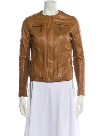 Pre-owned Vince Leather Biker Jacket In Brown