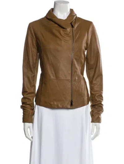 Pre-owned Vince Leather Biker Jacket In Brown