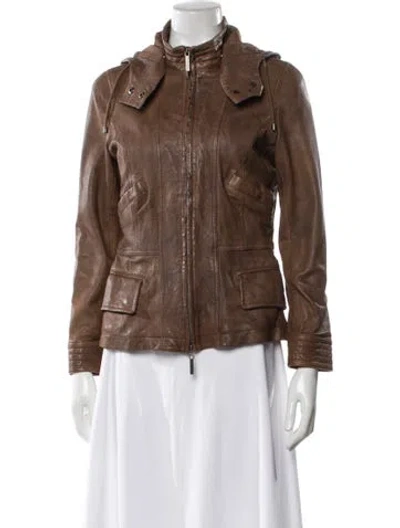 Pre-owned Vince Leather Biker Jacket In Brown