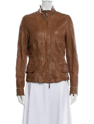 Pre-owned Vince Leather Biker Jacket In Brown