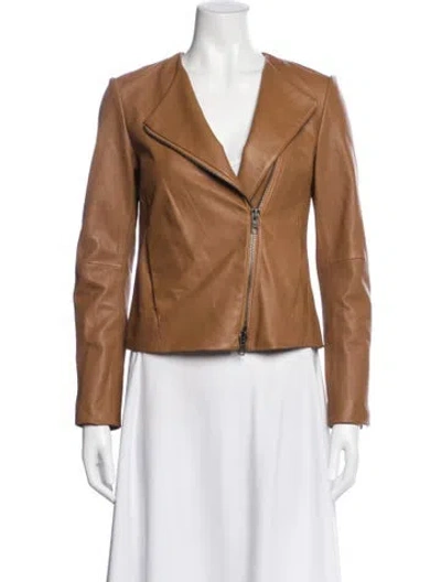 Pre-owned Vince Leather Biker Jacket In Brown