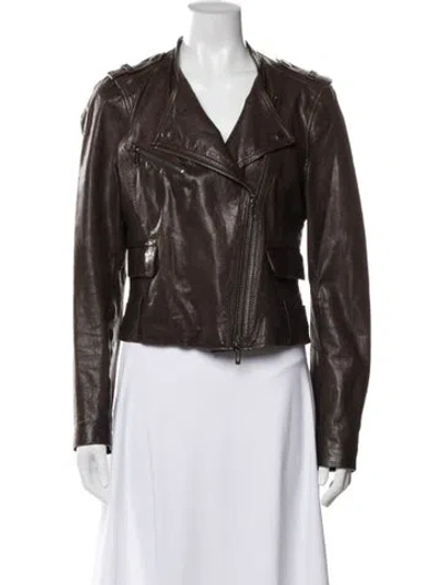 Pre-owned Vince Leather Biker Jacket In Brown