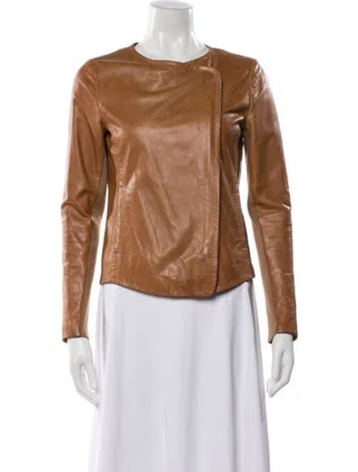 Pre-owned Vince Leather Biker Jacket In Brown