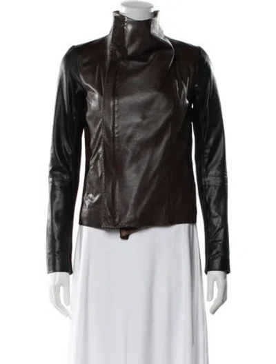 Pre-owned Vince Leather Biker Jacket In Brown