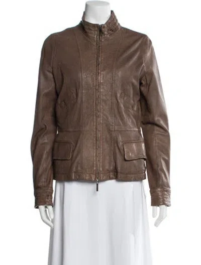 Pre-owned Vince Leather Biker Jacket In Brown