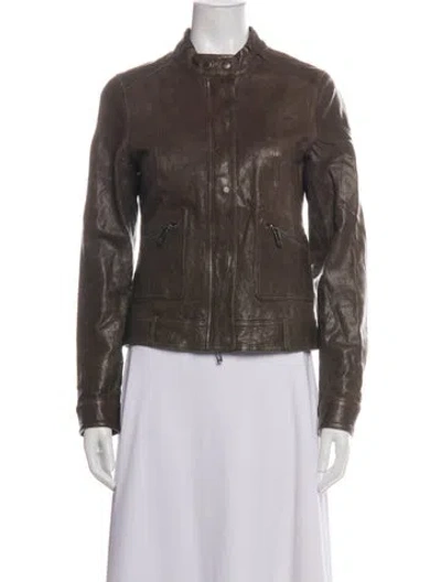 Pre-owned Vince Leather Biker Jacket In Brown