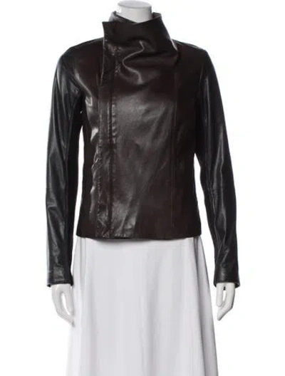 Pre-owned Vince Leather Biker Jacket In Brown
