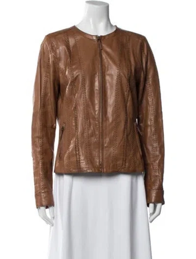 Pre-owned Vince Leather Biker Jacket In Brown