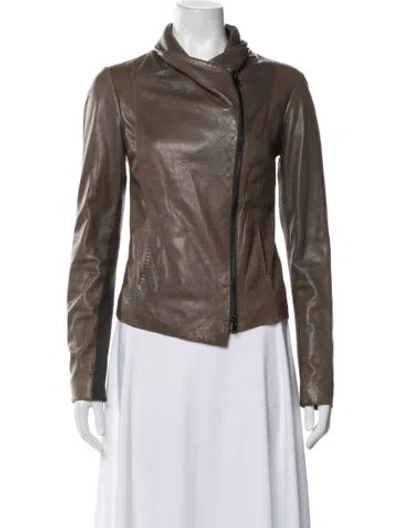Pre-owned Vince Leather Biker Jacket In Brown