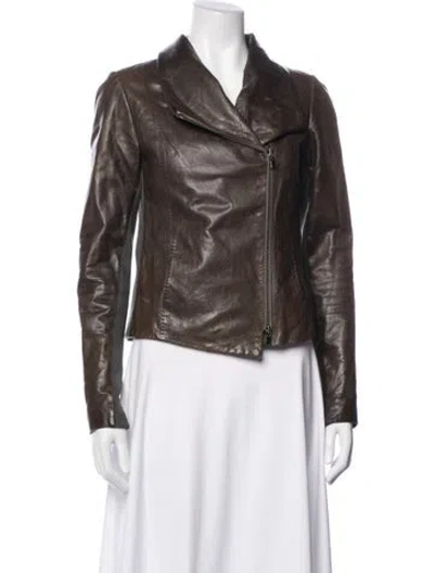 Pre-owned Vince Leather Biker Jacket In Brown