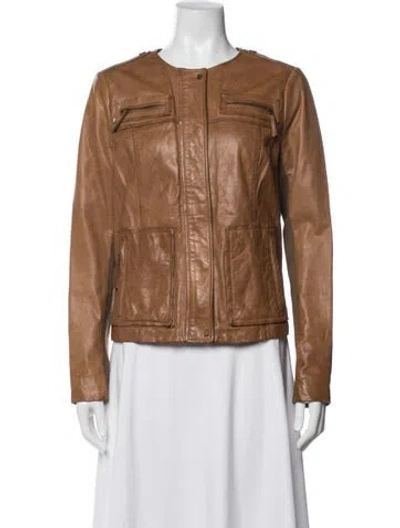 Pre-owned Vince Leather Biker Jacket In Brown