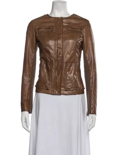 Pre-owned Vince Leather Biker Jacket In Brown