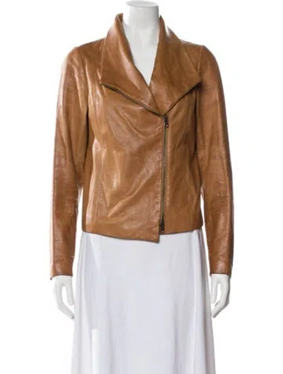 Pre-owned Vince Leather Biker Jacket In Brown