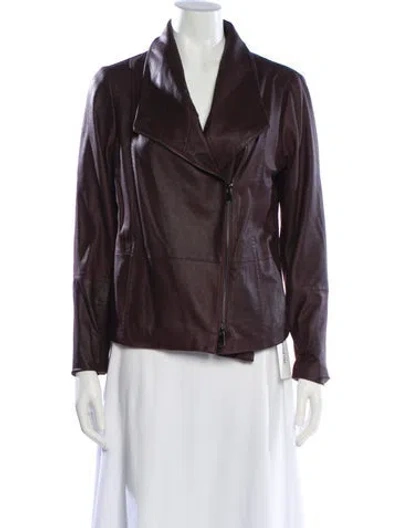 Pre-owned Vince Leather Biker Jacket In Burgundy